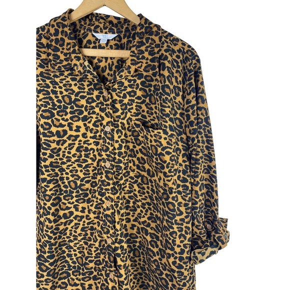 Cheetah Print Blouse XL Shirt Top Button Down Animal Print Tab Sleeve Time & Tru - Picture 3 of 5